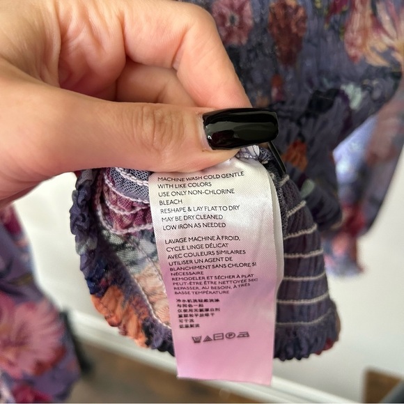[xs] Anthropologie Rouen Top Periwinkle Purple Sheer Spring Floral Long Sleeve - Picture 11 of 11